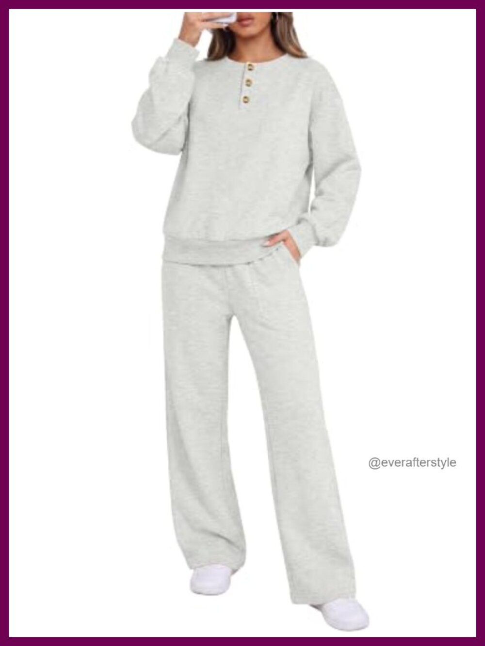 Women's Loose Fit 2-Piece Lounge Set Polyester Rayon Sweatsuit with Pockets